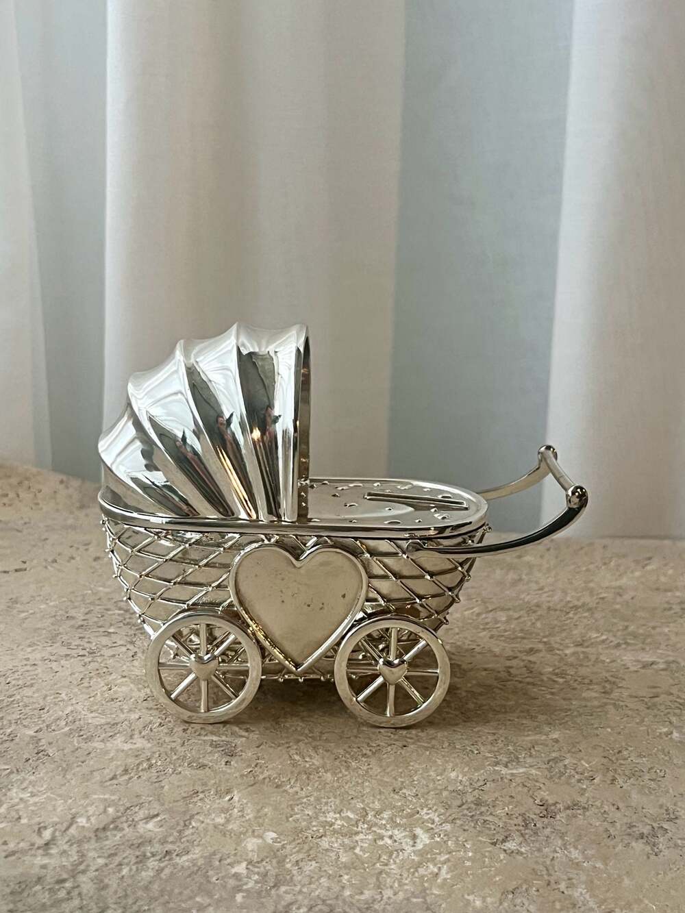 Things Remembered Silver Baby Carriage Coin Bank